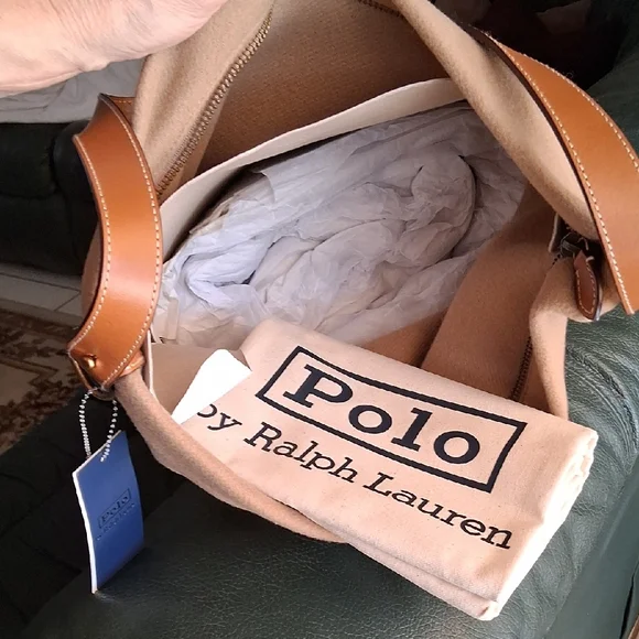 Ralph Lauren-Polo Flannel Bellport Sling Bucket Bag. Color is Camel. NWT. - Picture 8 of 14